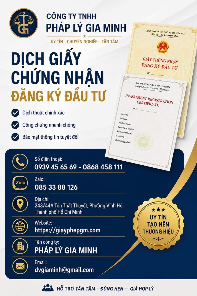 Dịch Giấy Chứng Nhận Đăng Ký Đầu Tư
