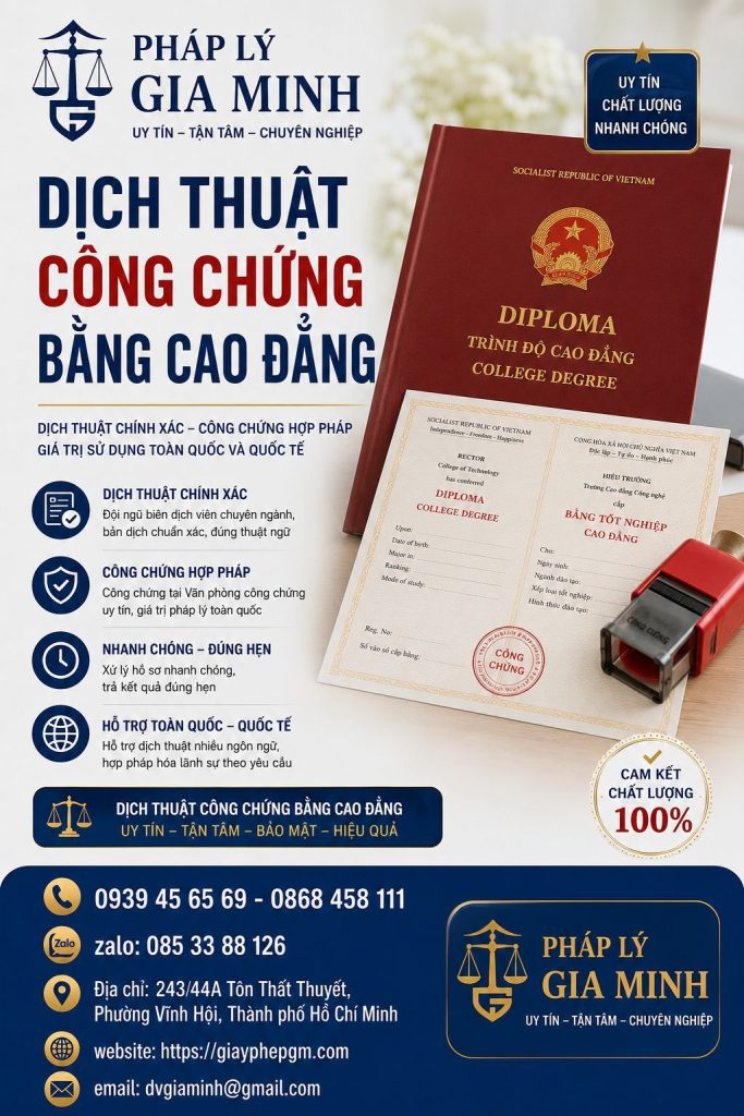 Dịch thuật công chứng bằng cao đẳng