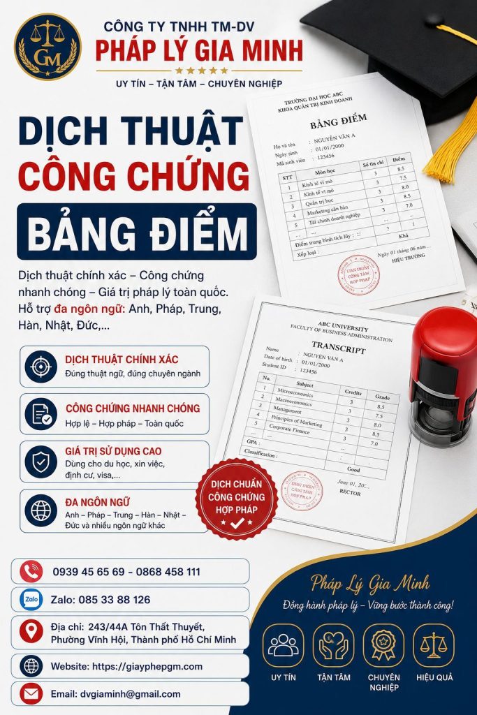 Dịch thuật công chứng bảng điểm