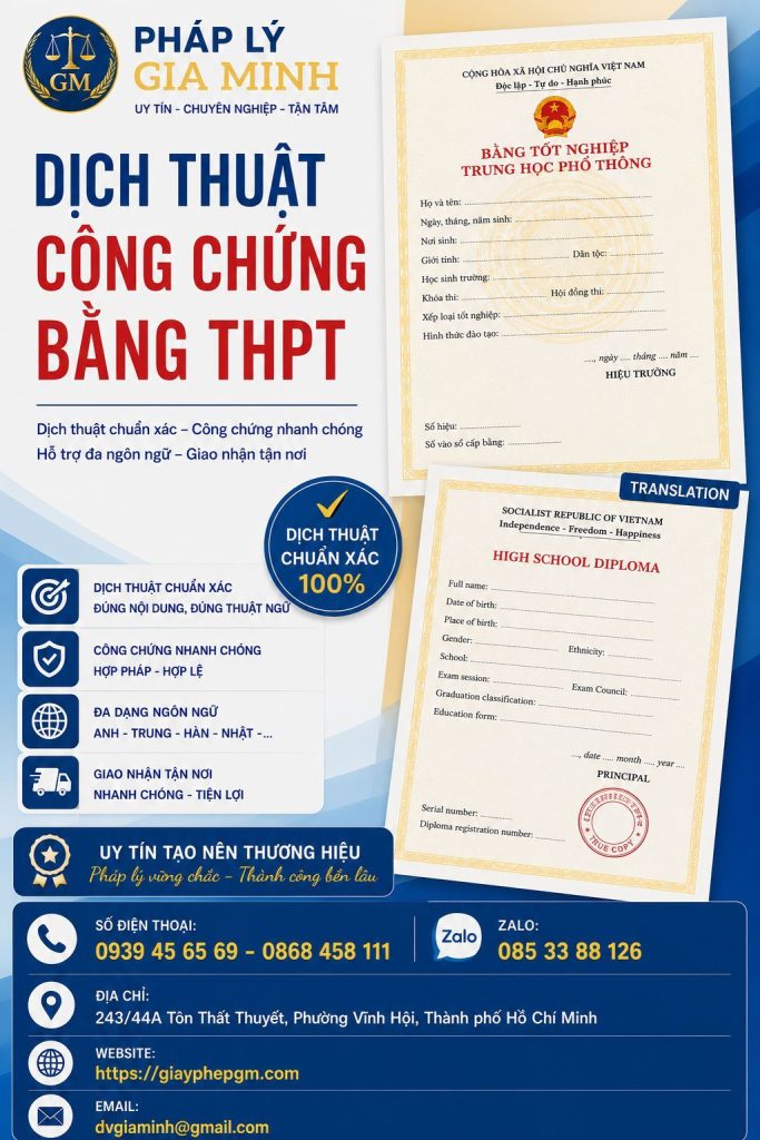 Dịch thuật công chứng bằng THPT