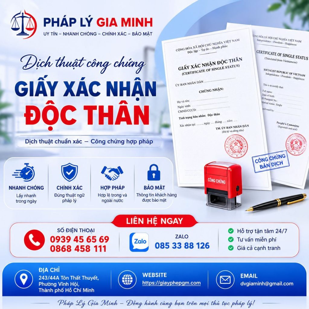 Dịch thuật công chứng giấy xác nhận độc thân