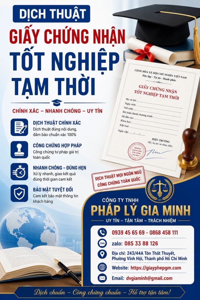 Dịch thuật giấy chứng nhận tốt nghiệp tạm thời