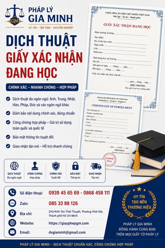 Dịch thuật giấy xác nhận đang học