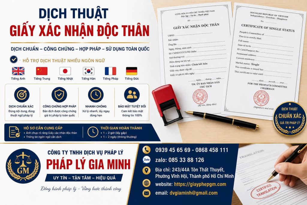 Dịch thuật giấy xác nhận độc thân