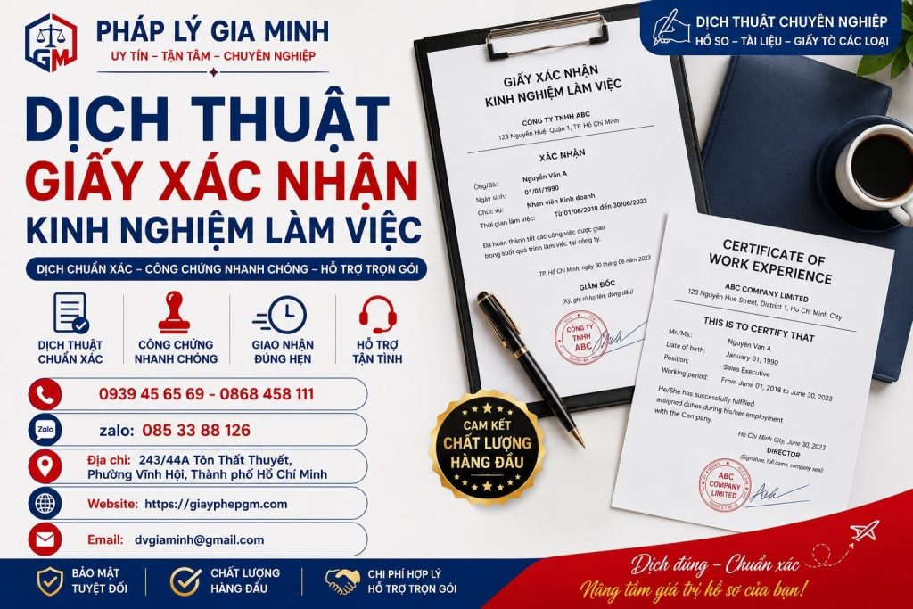 Dịch Thuật Giấy Xác Nhận Kinh Nghiệm Làm Việc