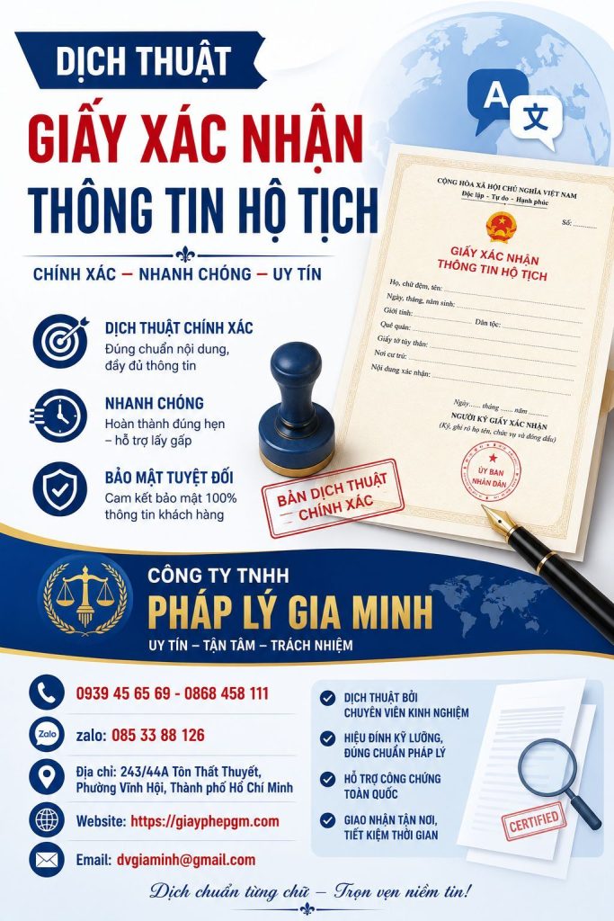 Dịch thuật giấy xác nhận thông tin hộ tịch