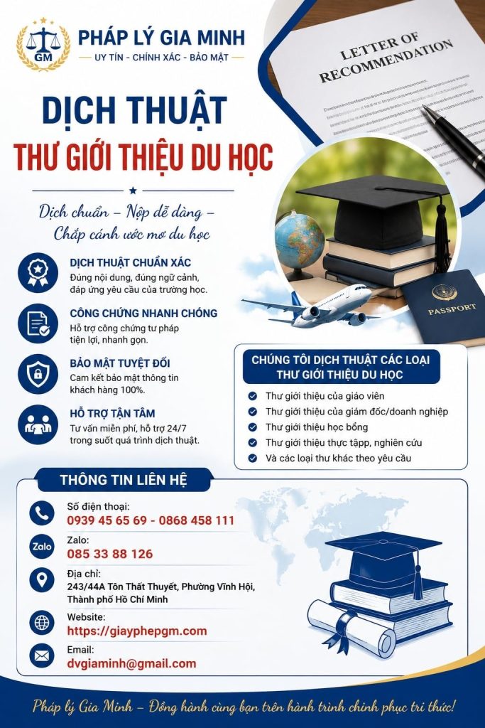 Dịch Thuật Thư Giới Thiệu Du Học