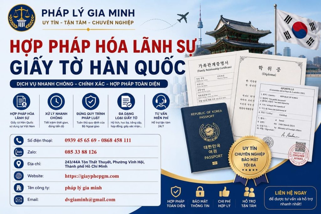 Hợp Pháp Hóa Lãnh Sự Giấy Tờ Hàn Quốc