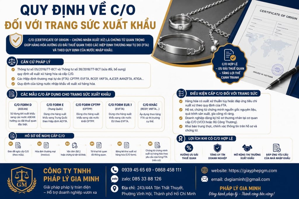 Quy định về C/O đối với trang sức xuất khẩu