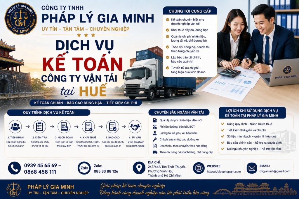 Dịch vụ kế toán công ty vận tải tại Huế giúp quản lý phương tiện và công nợ bài bản hơn 1 Dịch vụ kế toán công ty vận tải tại Huế