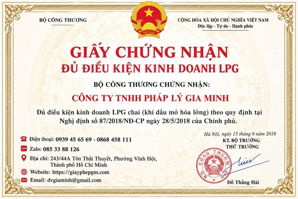 Giấy chứng nhận đủ điều kiện kinh doanh LPG