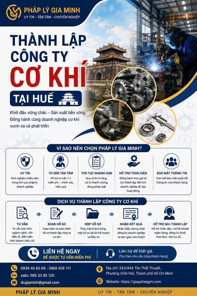 Thành lập công ty cơ khí tại Huế