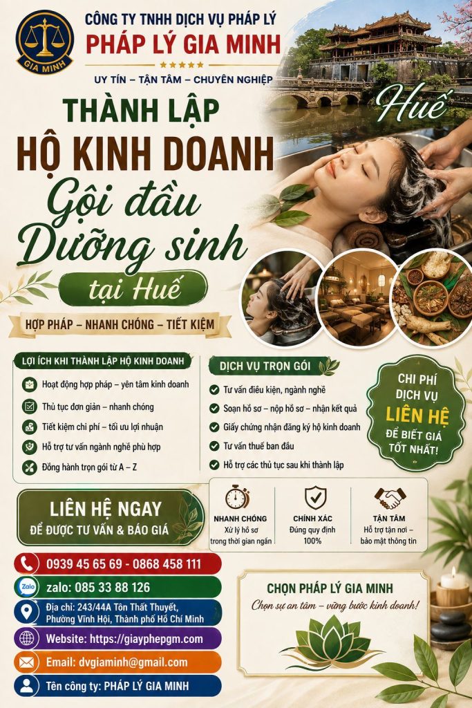 Thành lập hộ kinh doanh gội đầu dưỡng sinh tại Huế