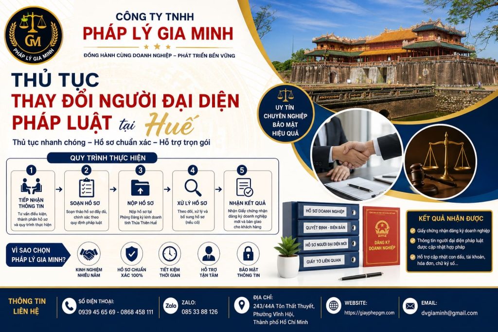 Thủ tục thay đổi người đại diện pháp luật tại Huế – Hướng dẫn từ quyết định đến bàn giao 1 Thủ tục thay đổi người đại diện pháp luật tại Huế