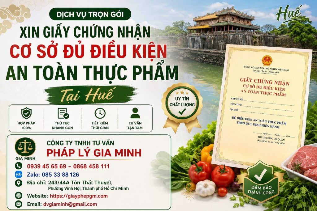 Xin giấy chứng nhận cơ sở đủ điều kiện an toàn thực phẩm tại Huế