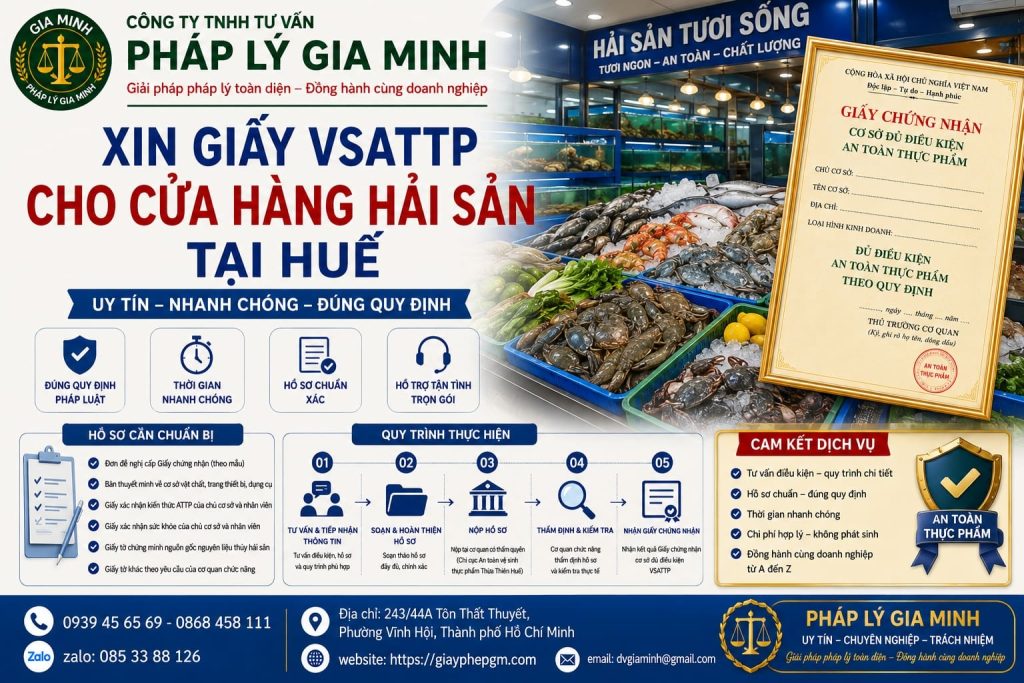 Xin giấy VSATTP cho cửa hàng hải sản tại Huế