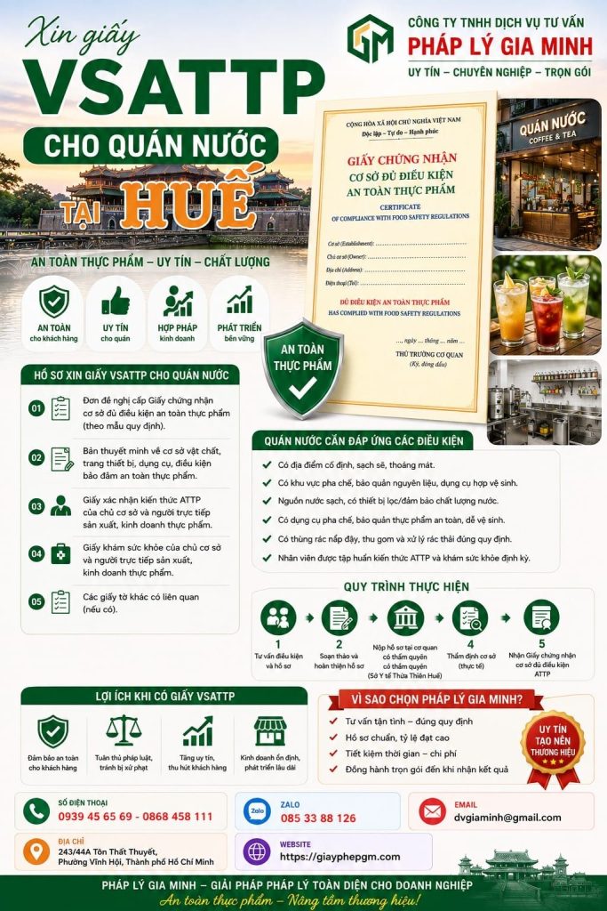Xin giấy VSATTP cho quán nước tại Huế