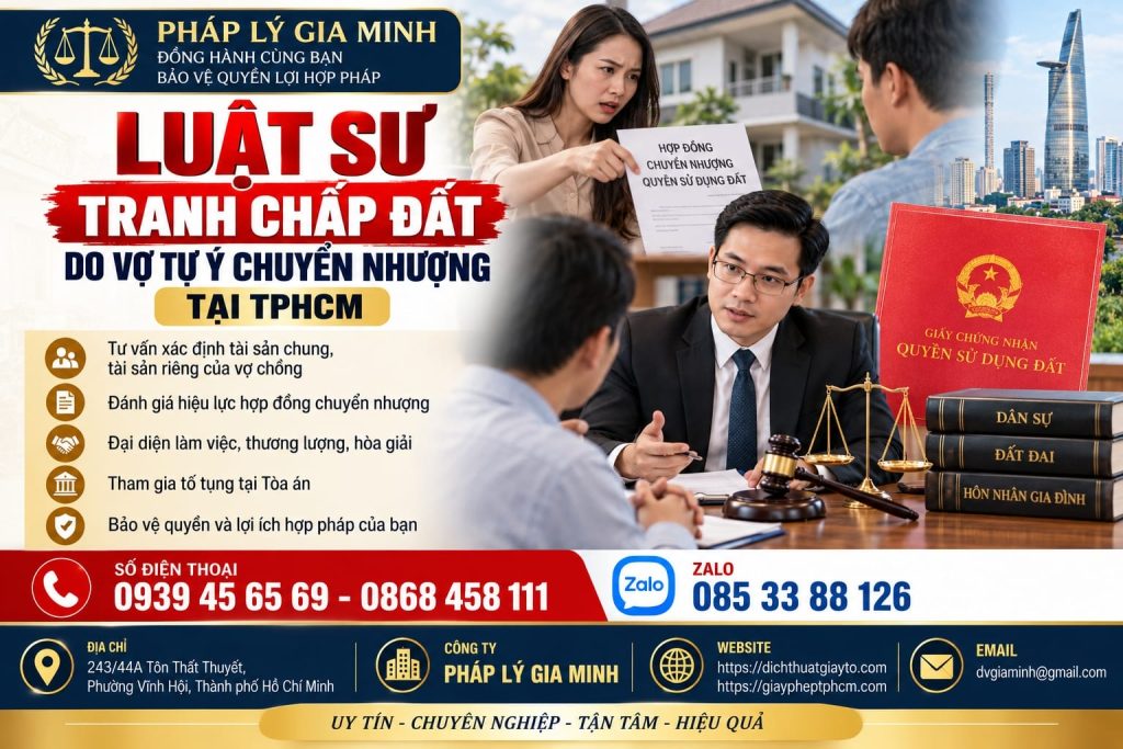 Luật sư tranh chấp đất do vợ tự ý chuyển nhượng tại TPHCM