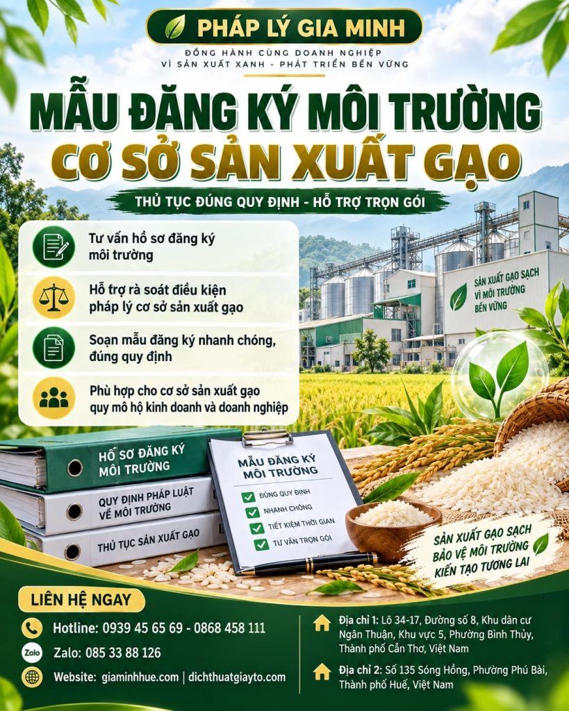 Mẫu đăng ký môi trường cơ sở sản xuất gạo