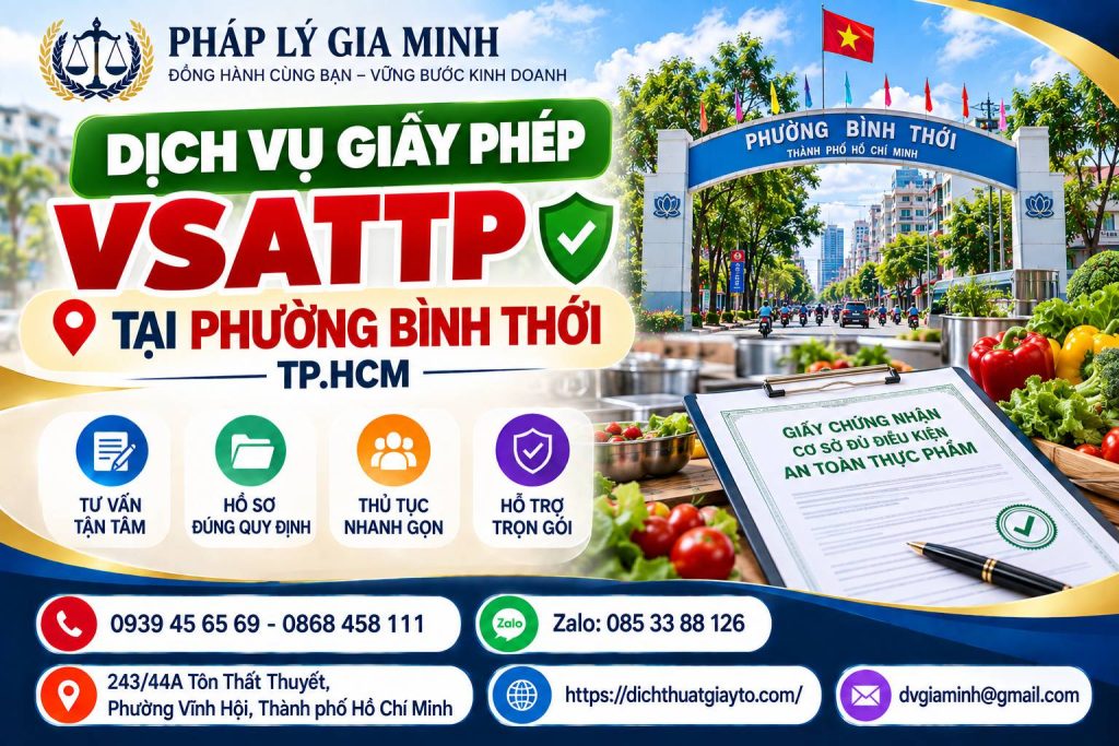 Dịch vụ giấy phép VSATTP tại phường Bình Thới TP.HCM