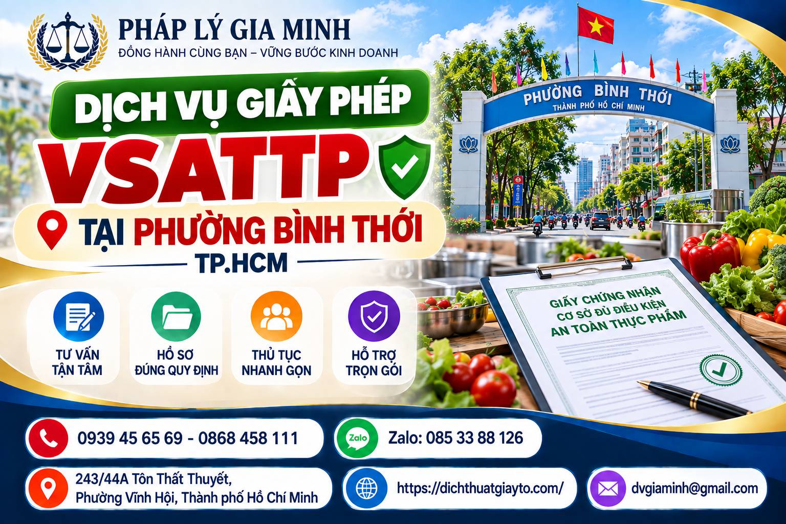 Dịch vụ giấy phép VSATTP tại phường Bình Thới TP.HCM